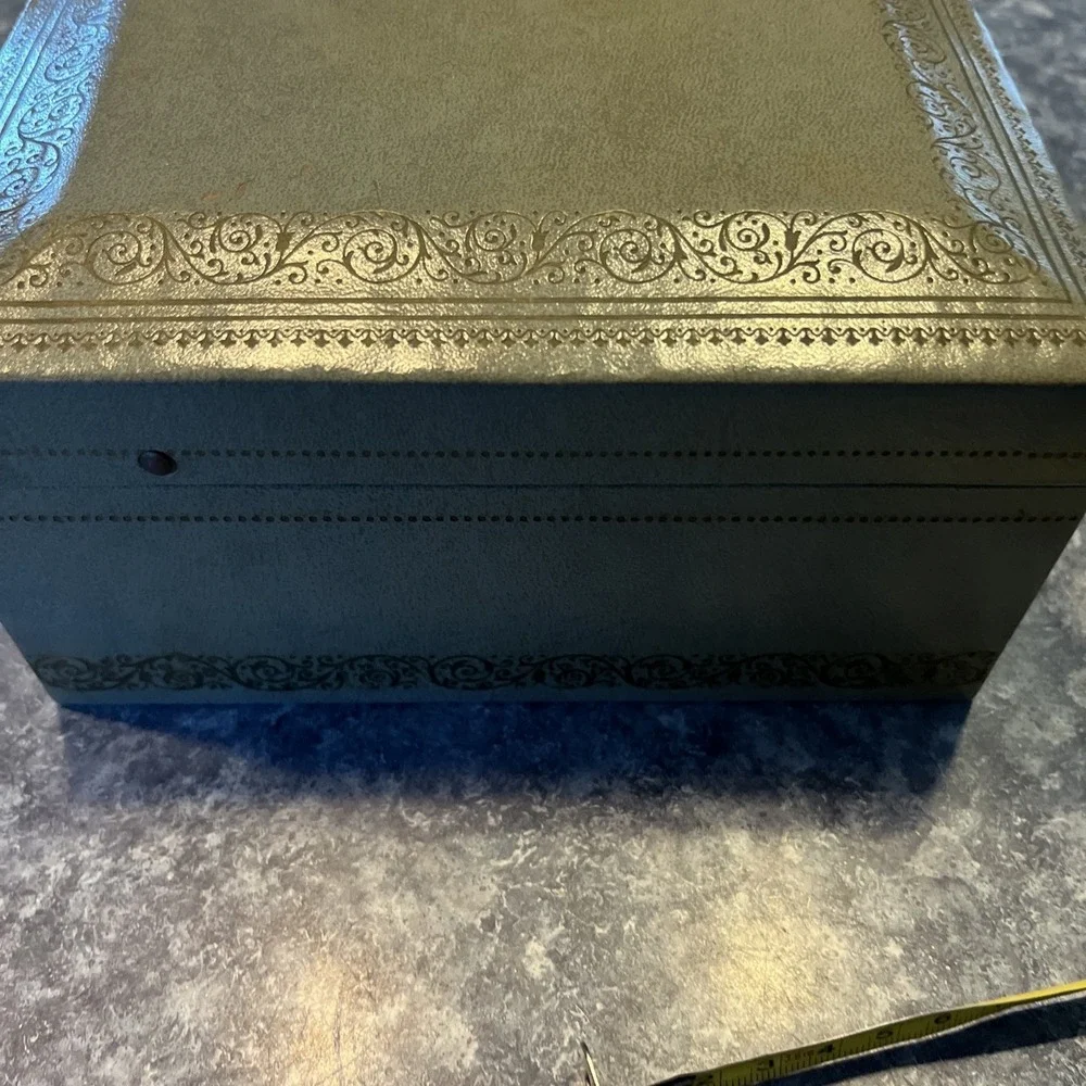 Vintage Blue Mele 2 Tier Leather Gold Trim Jewelry Box Baby Blue Velvet MCM Nice